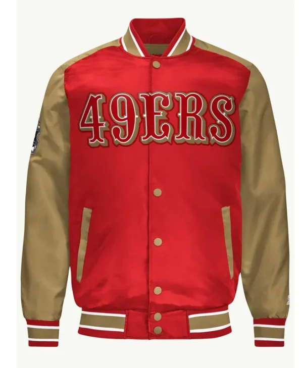San Francisco 49ers Red and Gold Varsity Satin Bomber Jacket