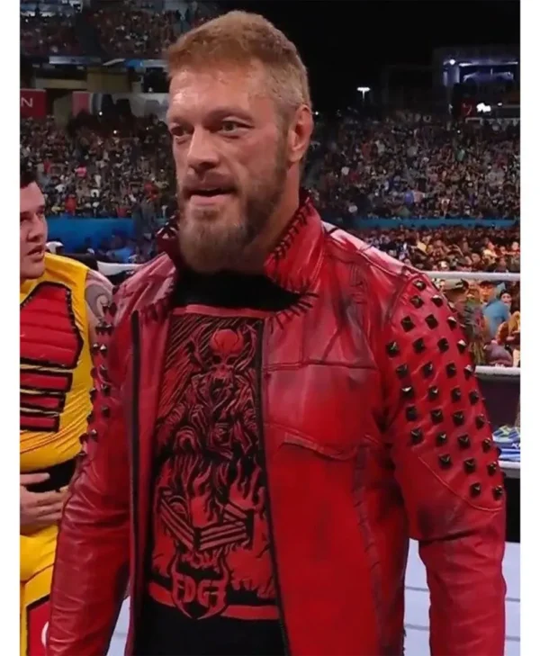 Edge SummerSlam Stylish Studded Red Leather Jacket