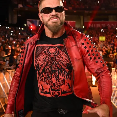 Edge SummerSlam Stylish Studded Red Leather Jacket