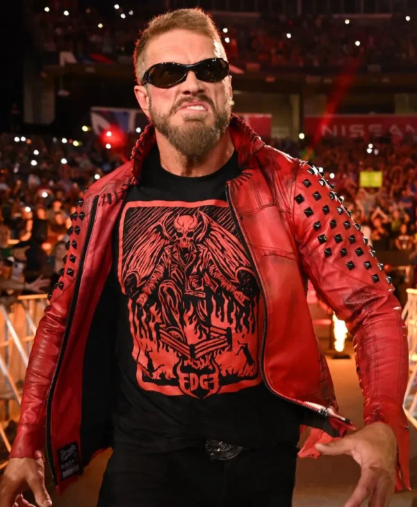 Edge SummerSlam Stylish Studded Red Leather Jacket