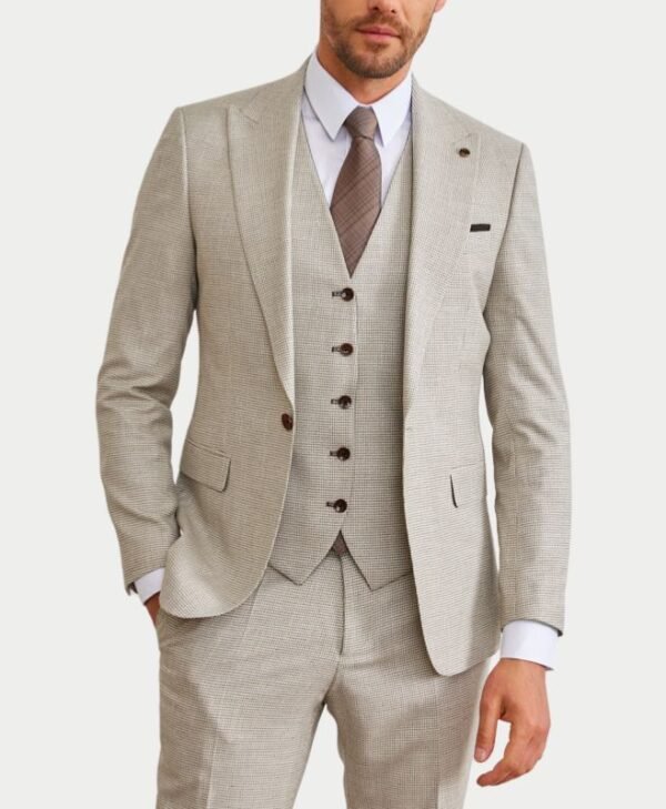 3 Piece Tweed Light Brown Suit Mens