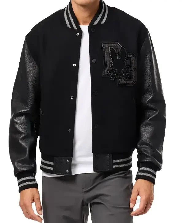 Buy-Psycho-Bunny-Wool-Grey-Black-Bomber-Letterman-Jacket-sale