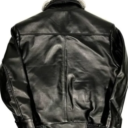 Chinchilla Fur Collar Black Sheepskin Leather Jacket For Sale