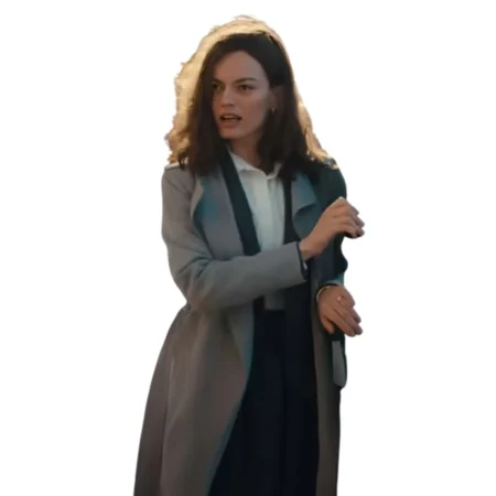 Ella McCay Emma Mackey Trench Coat close