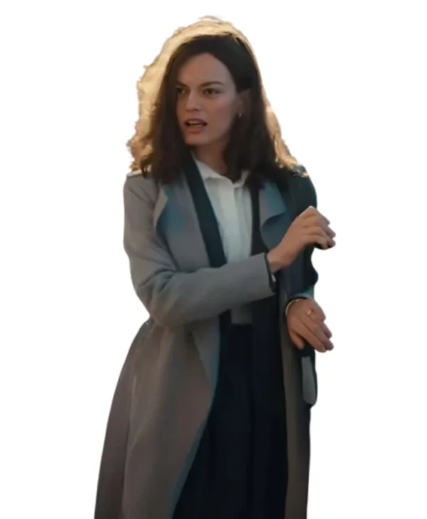 Ella McCay Emma Mackey Trench Coat close