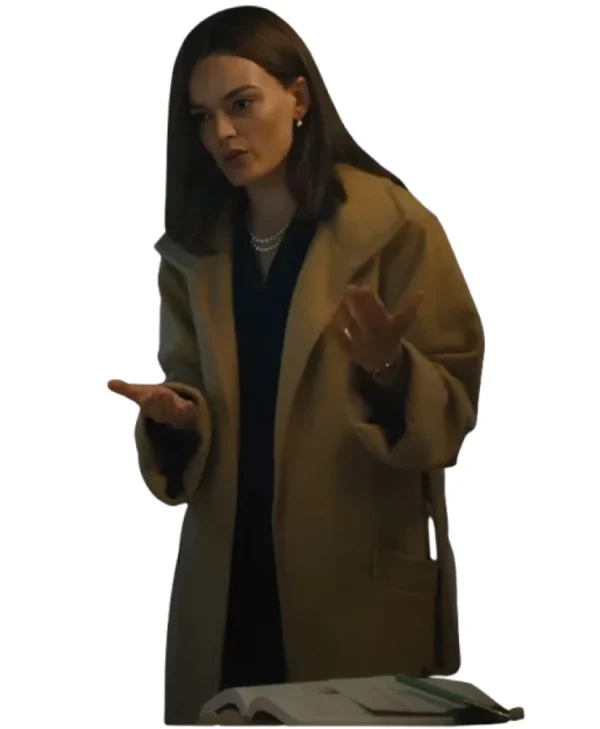 Emma Mackey Ella McCay Brown Wool Coat full