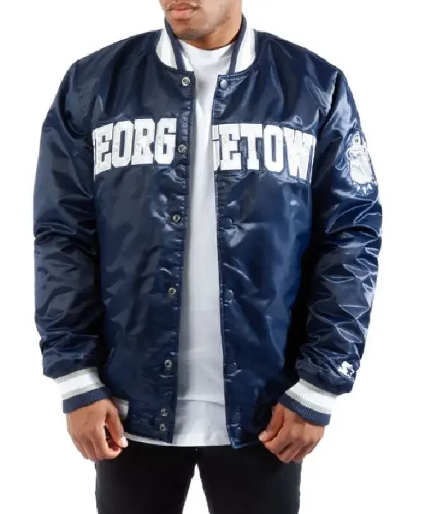 Georgetown-Hoyas-Bomber-Blue-Satin-Jacket