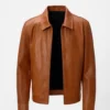 Mens Brown Harrington Bomber Leather Jacket
