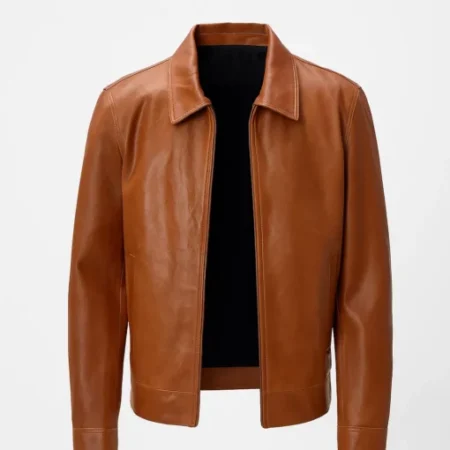 Mens Brown Harrington Bomber Leather Jacket