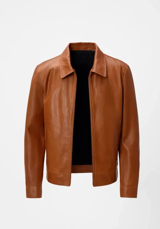 Mens Brown Harrington Bomber Leather Jacket