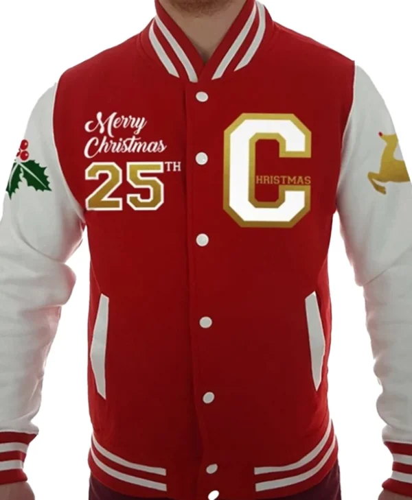 Merry Christmas White & Red Lettermen Jacket