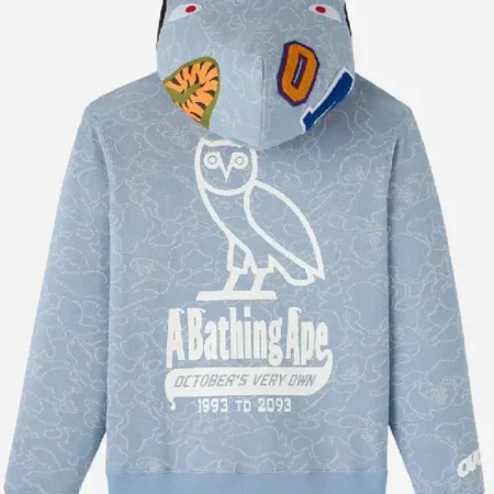 OVO x Bape Neon 1st Camo Shark Full-Zip Hoodie For Sale