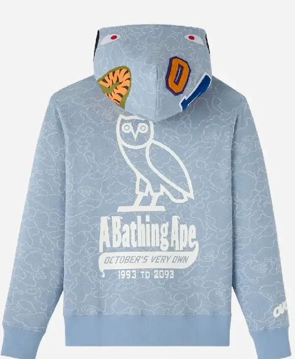 OVO x Bape Neon 1st Camo Shark Full-Zip Hoodie For Sale