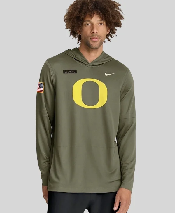 Oregon Ducks 2025 Military Appreciation Long Sleeve Hoodie T-Shirt