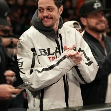 Pete-Davidson-Monday-Night-RAW-White-Leather-Jacket