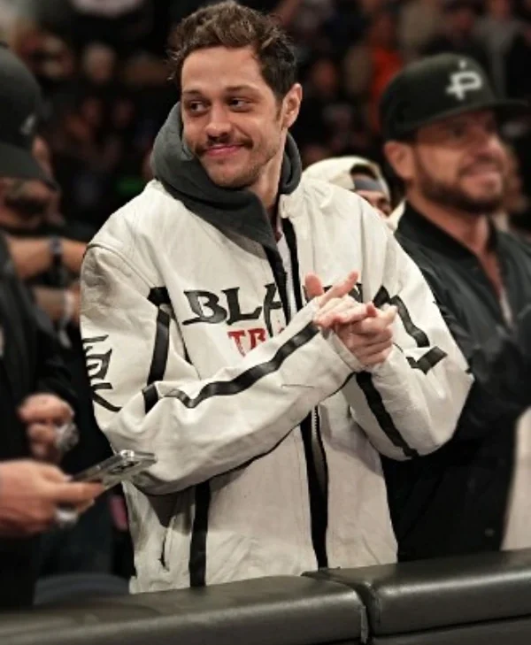 Pete-Davidson-Monday-Night-RAW-White-Leather-Jacket