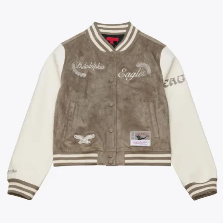 Philadelphia-Eagles-Tan-Cream-Varsity-Jacket