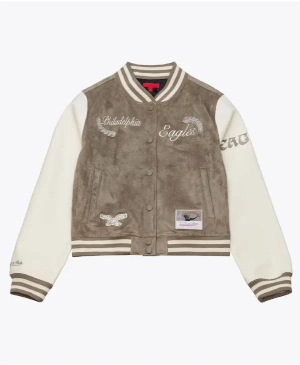 Philadelphia-Eagles-Tan-Cream-Varsity-Jacket