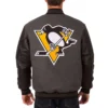 Pittsburgh Penguins Charcoal and Black Varsity Jacket For Sale