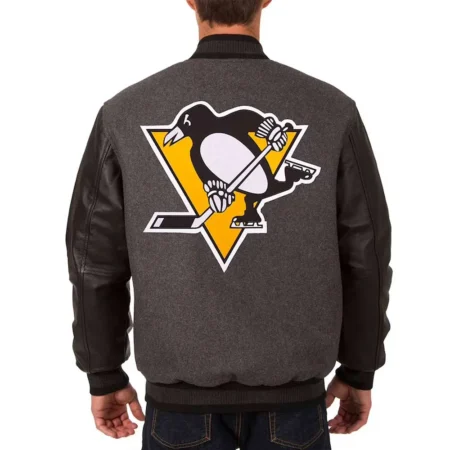 Pittsburgh Penguins Charcoal and Black Varsity Jacket For Sale