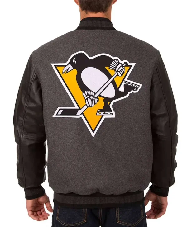 Pittsburgh Penguins Charcoal and Black Varsity Jacket For Sale