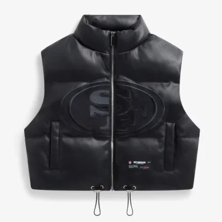 San-Francisco-49ers-Faux-Leather-Cropped-Puffer-Vest-Black