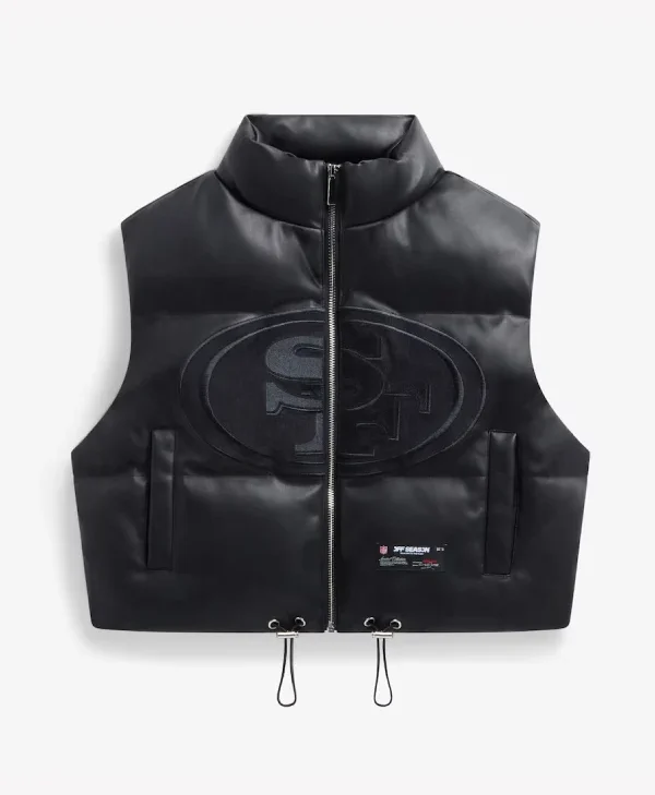 San-Francisco-49ers-Faux-Leather-Cropped-Puffer-Vest-Black