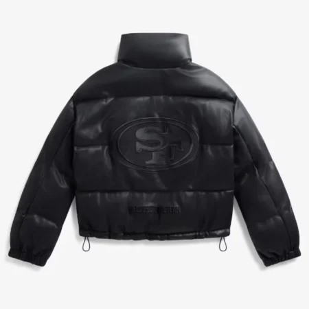 San-Francisco-49ers-Off-Season-Black-Faux-Leather-Puffer-Jacket