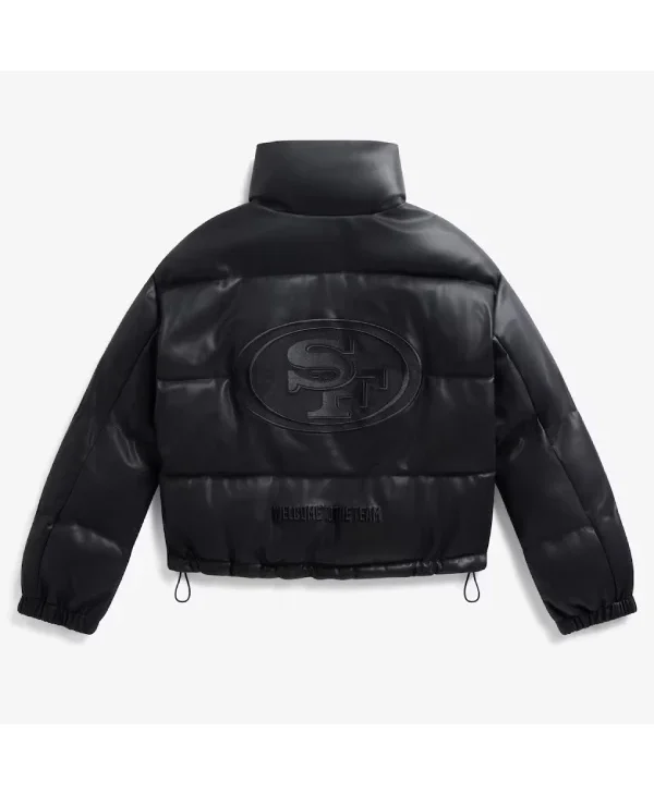 San-Francisco-49ers-Off-Season-Black-Faux-Leather-Puffer-Jacket