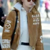 Shop Gigi Hadid Brown Suede Bomber Jacket