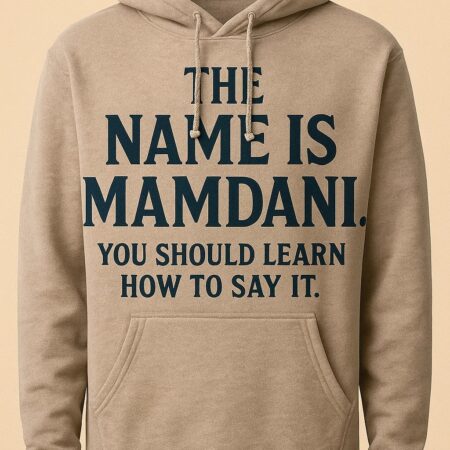 The Name is Mamdani” Brown & White Hoodie