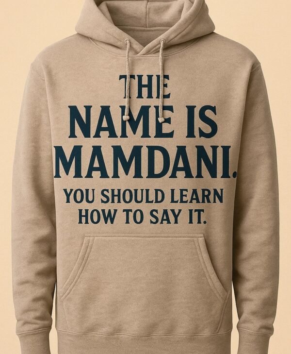 The Name is Mamdani” Brown & White Hoodie