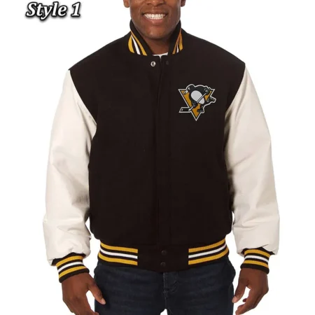 Varsity Pittsburgh Penguins Black and White Wool Leater Jacket