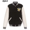 Varsity Pittsburgh Penguins Black and White Wool Leater Jacket For Sale