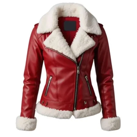 Women Red Christmas Shearling Jacket