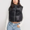 Womens-Black-San-Francisco-49ers-Faux-Leather-Cropped-Puffer-Vest