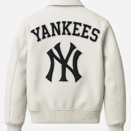 Yankees White Leather Bomber Jacket For Sale