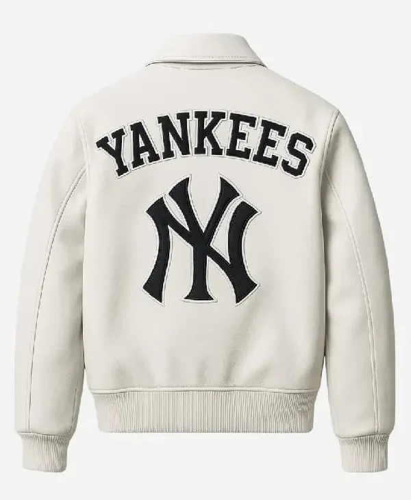 Yankees White Leather Bomber Jacket For Sale