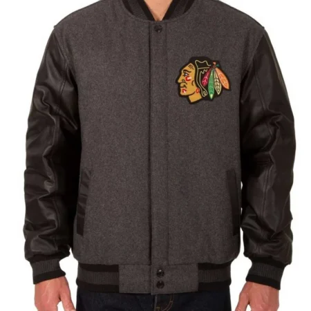 Varsity Chicago Blackhawks Wool/Leather Charcoal Jacket