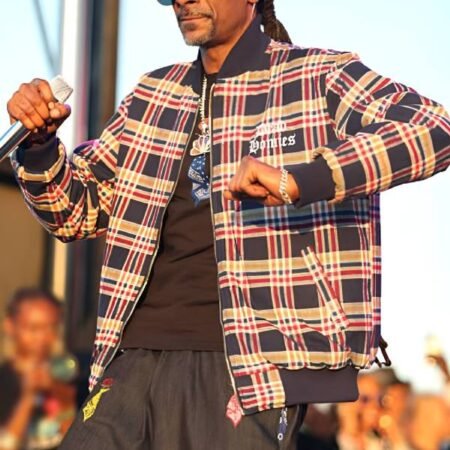 12th-Annual-TDE-Christmas-Concert-and-Toy-Drive-Snoop-Dogg-Check-Plaid-Bomber-Jacket