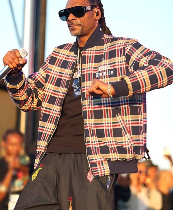 12th-Annual-TDE-Christmas-Concert-and-Toy-Drive-Snoop-Dogg-Check-Plaid-Bomber-Jacket