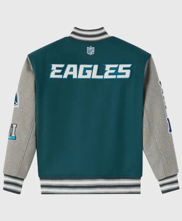 2025-Philadelphia-Eagles-OVO-Wool-Varsity-Jacket-in-Green-Grey