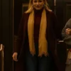 A-Suite-Holiday-Romance-Jessy-Schram-Maroon-Wool-Trench-Coat
