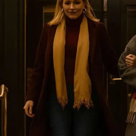 A-Suite-Holiday-Romance-Jessy-Schram-Maroon-Wool-Trench-Coat