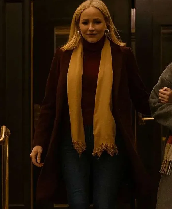 A-Suite-Holiday-Romance-Jessy-Schram-Maroon-Wool-Trench-Coat