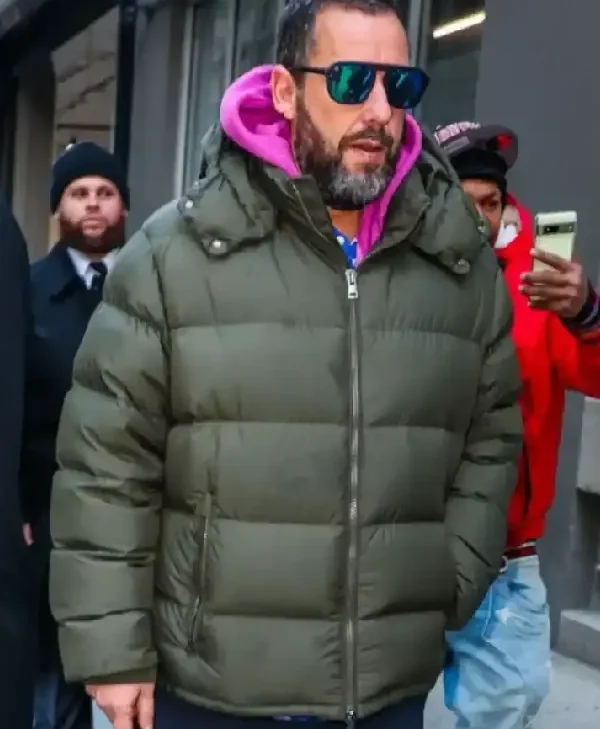 Adam-Sandler-NYC-Oversized-Quilted-Puffer-Olive-Green-Hooded-Jacket