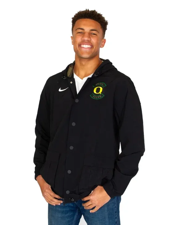 Black Nike Nylon Snap Front Military Oregon Lightweight Jacket
