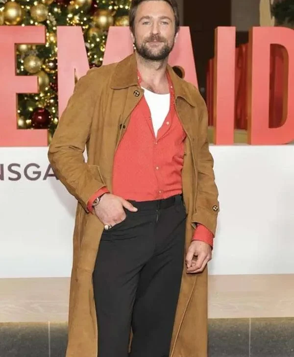 Brandon Sklenar The Housemaid New York Screening Brown Coat For Sale