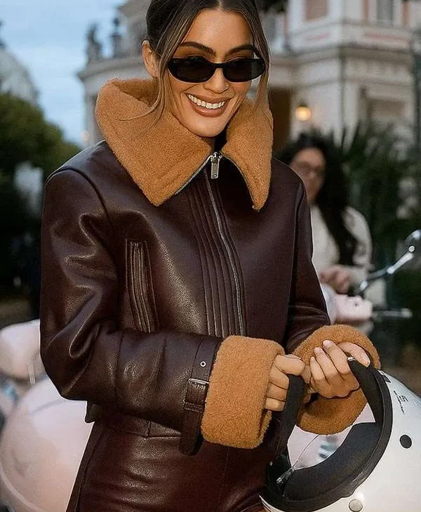 Buy Camila Coelho Rome Shearling Leather Jacket