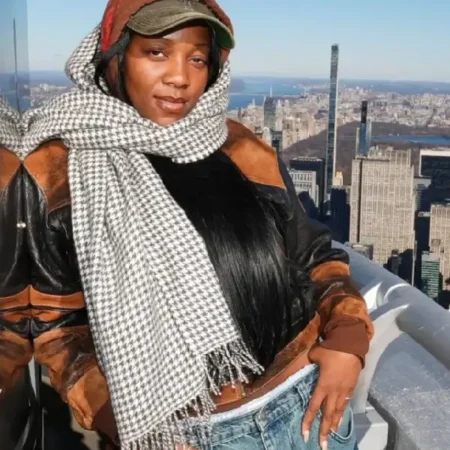 Buy-Rachel-Chinouriri-Empire-State-Building-2025-Distressed-Black-Cropped-Leather-Bomber-Jacket